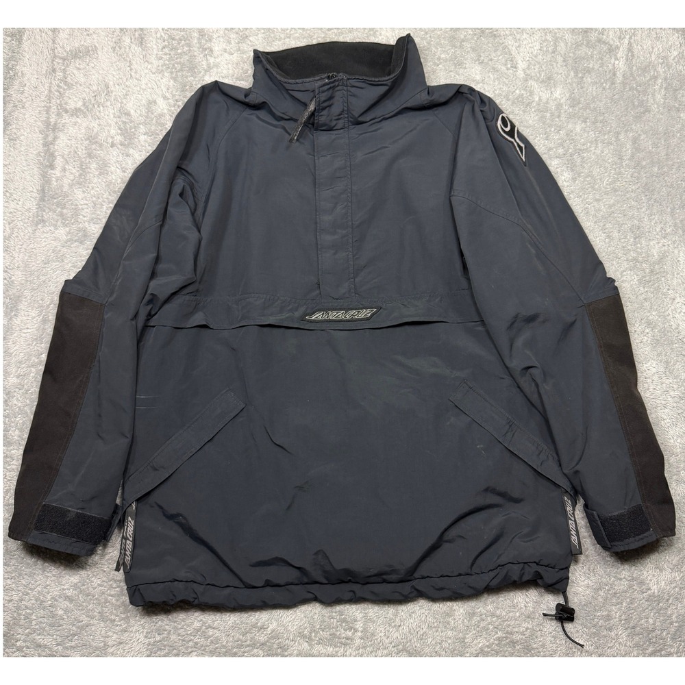 Vintage Santa Cruz Anorak Jacket Mens XL Black Pullover Windbreaker Made in USA
